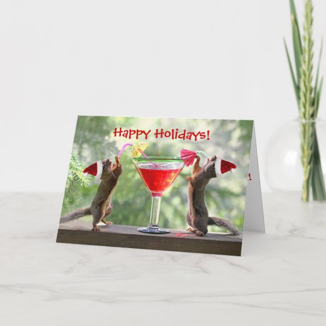 Santa Squirrels Drinking a Cocktail Helgkort (Framsida)