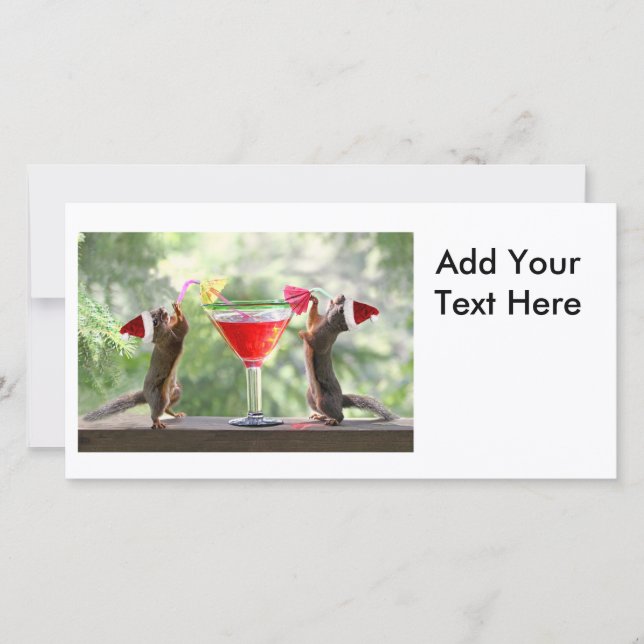 Santa Squirrels Drinking a Cocktail Julkort (Framsida)