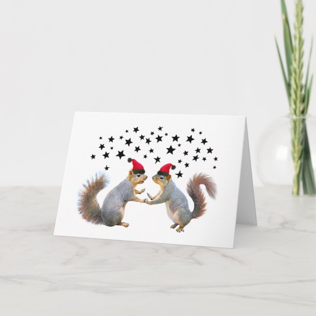 Santa Squirrels med Stars Helgdag Card Kort (Framsida)