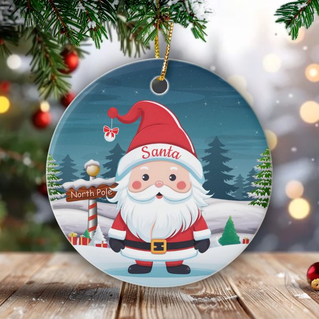 Santa, St Nicholas Kris Kringle Father Xmas 🎄🎅🏼 Julgransprydnad Keramik (Personalizable Santa Claus Christmas Berry Red Ornament Customizable Text  Holiday Decoration 🎄🎅🏼)