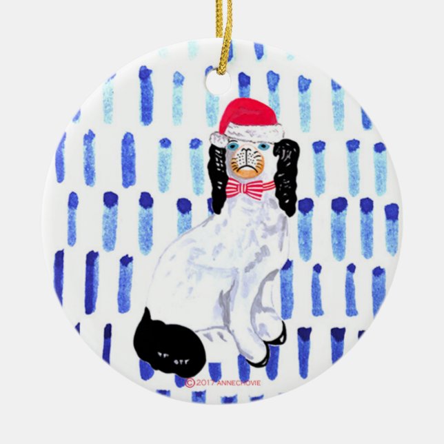 Santa Stafford hund på Blue Ceramic Ornament (Framsidan)