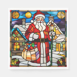 Santa Stained Glass Christmas Napkin Pappersservett