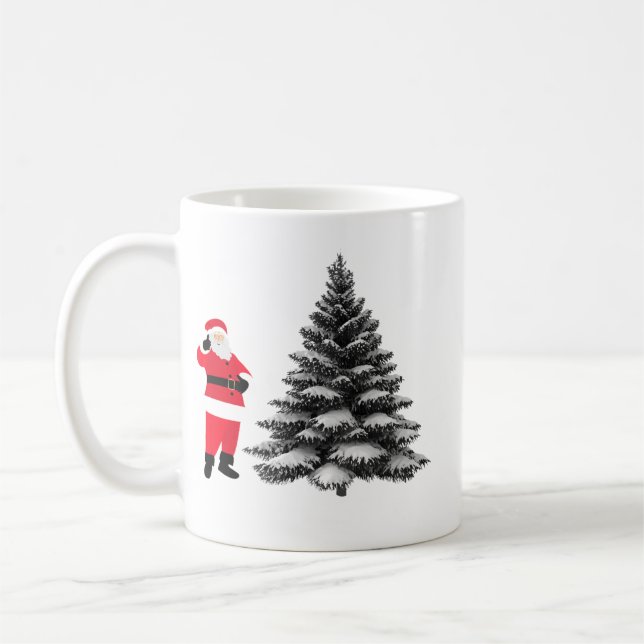 Santa standing near pine tree kaffemugg (Vänster)