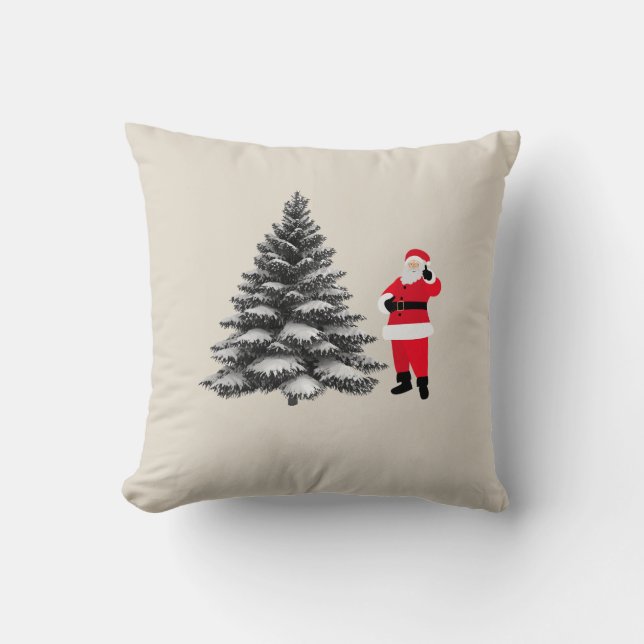 Santa standing near pine tree kudde (Framsida)