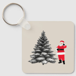 Santa standing near pine tree nyckelring