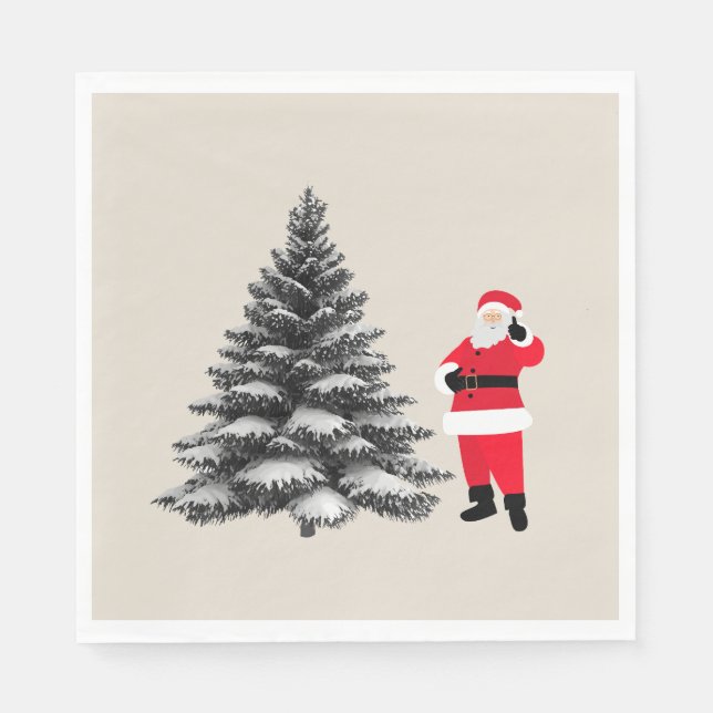 Santa standing near pine tree pappersservett (Framsidan)