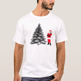 Santa standing near pine tree t shirt