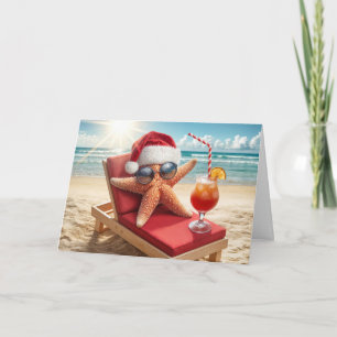 Santa Starfish on Beach-ordförande Kort
