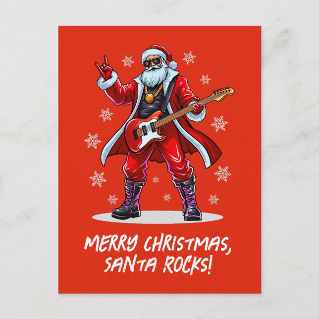 Santa Sten! Funny Jultomten som spelar gitarr Helg Vykort (Framsida)
