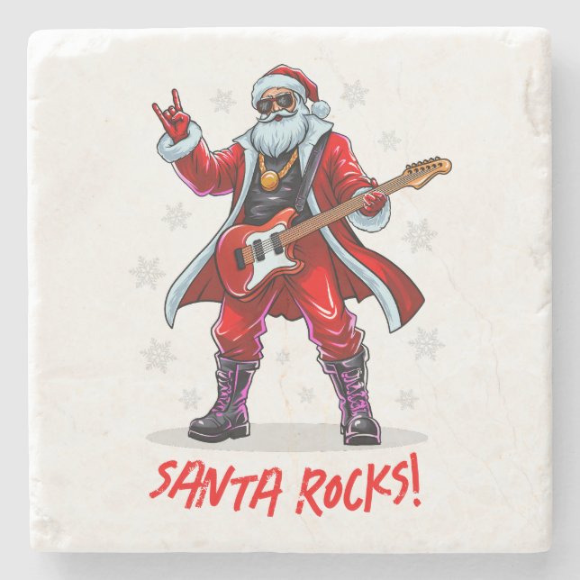 Santa Sten! Funny Jultomten som spelar gitarr Stenunderlägg (Framsidan)