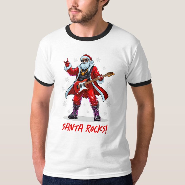 Santa Sten! Funny Jultomten som spelar gitarr T Shirt (Framsida)
