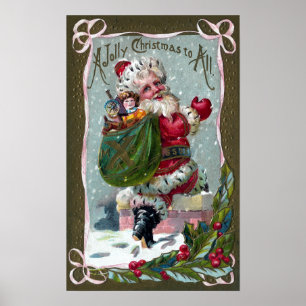 Santa Stepping Into Skorsten Poster