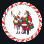 Santa Stickers Runt Klistermärke<br><div class="desc">Sticker shown with a cute Santa and candy cane print.  
Customize this item or buy as is.</div>