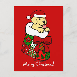 Santa Stocking Gult Labrador Puppy Tecknad Helg Vykort