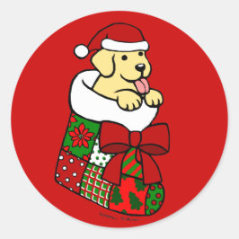 Santa Stocking Gult Labrador Puppy Tecknad Runt Klistermärke