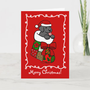 Santa Stocking Svart lab Puppy Tecknad Helgkort