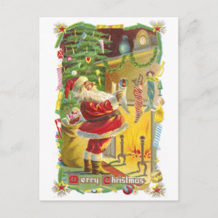 Santa, Stockings och Stars Vintage-jul Helg Vykort