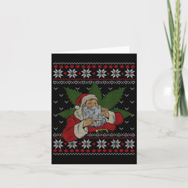 Santa Stoner Smoking Ogräs Humor Ugly jul Kort (Framsida)