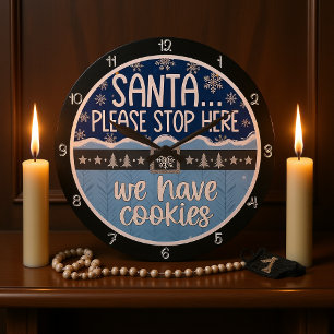 Santa Stop here Cookies Stor Klocka