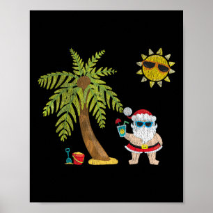 Santa Strand Tropisk Jul I Juli Palmträd Poster