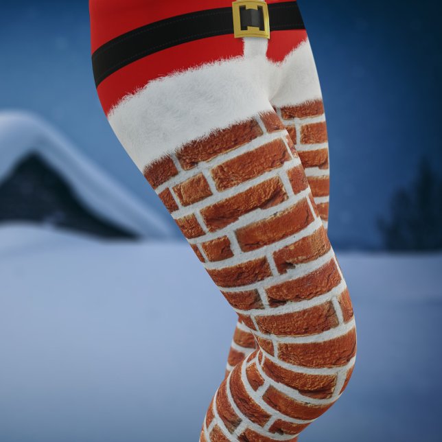 Santa Stuck i den Skorsten julfesten Leggings (Need a funny costume for your Santa Party? Here's a pair of Santa in the Chimney Leggings!)
