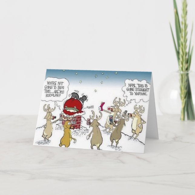 Santa Stuck i Skorsten Reindeer Blogg-jul Helgkort (Framsida)