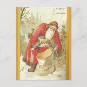 Santa Stuffing Naughty Boy i en Sack Helg Vykort