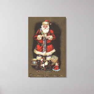 Santa Stuffing Stocking med Nutcracker Canvastryck