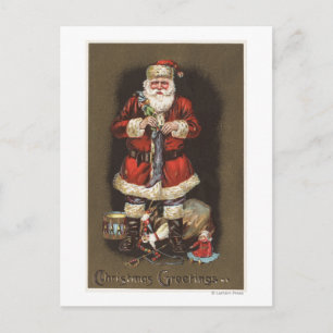 Santa Stuffing Stocking med Nutcracker Helg Vykort