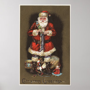 Santa Stuffing Stocking med Nutcracker Poster