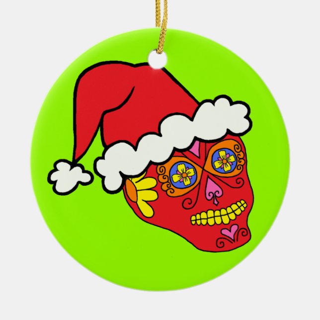 Santa Sugar Skull Julgransprydnad Keramik (Framsidan)