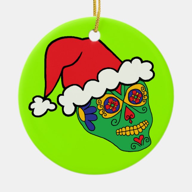 Santa Sugar Skull Julgransprydnad Keramik (Framsidan)