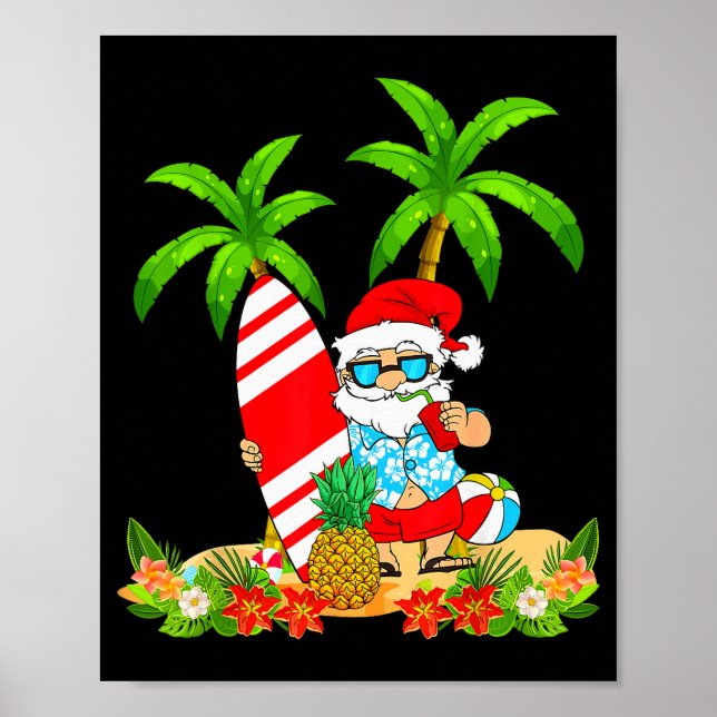 Santa Summer Surfing Christmas In July Beach Vacat Poster (Framsidan)