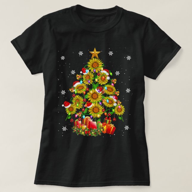 Santa Sunblomma Julgran Julafton Ljus Santa S T Shirt (Design framsida)