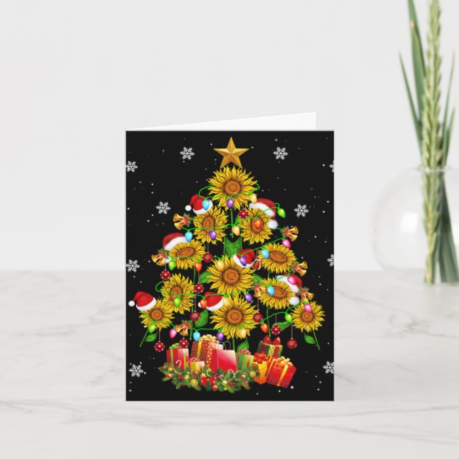 Santa Sunflower Christmas Tree Xmas Lights Santa S Kort (Framsida)