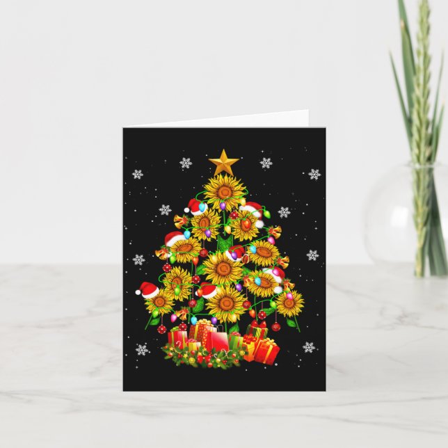 Santa Sunflower Christmas Tree Xmas Lights Santa S Kort (Framsida)