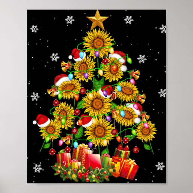 Santa Sunflower Christmas Tree Xmas Lights Santa S Poster (Framsidan)