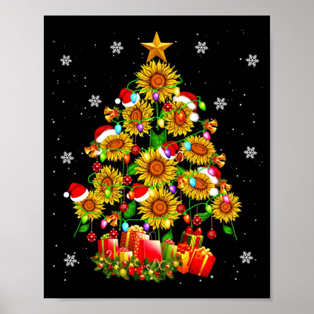 Santa Sunflower Christmas Tree Xmas Lights Santa S Poster (Framsidan)