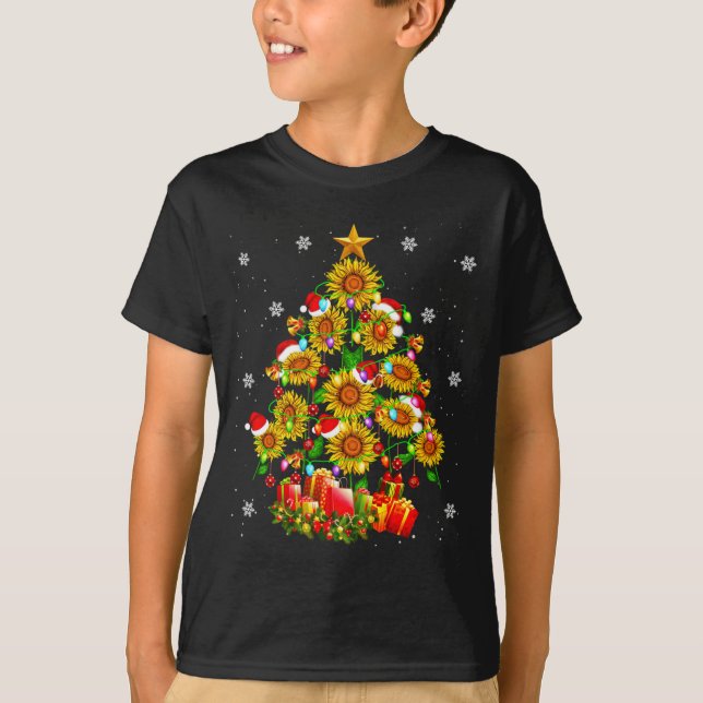 Santa Sunflower Christmas Tree Xmas Lights Santa S T Shirt (Framsida)