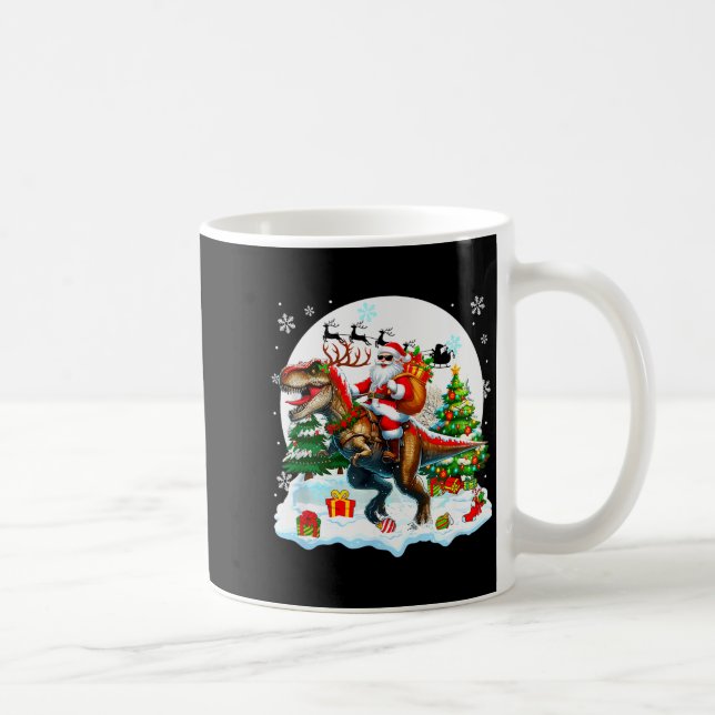 Santa Sungles Riding T-rex Reindeer Christmas Snow Kaffemugg (Höger)