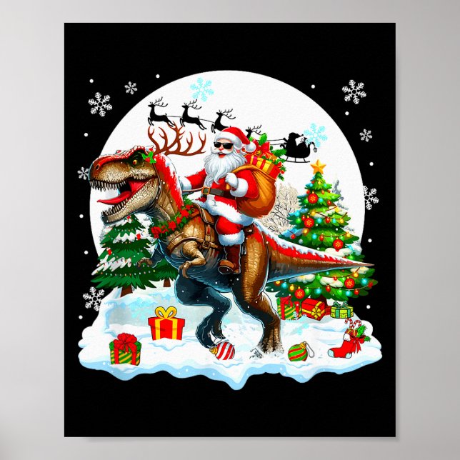 Santa Sungles Riding T-rex Reindeer Christmas Snow Poster (Framsidan)