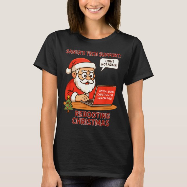 Santa Support s Rebooting Humor Tech Computer Humo T Shirt (Framsida)