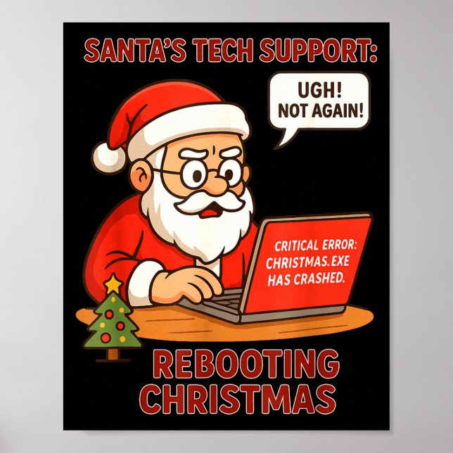 Santa Support s Rebooting Humor Tech Computer Smil Poster (Framsidan)