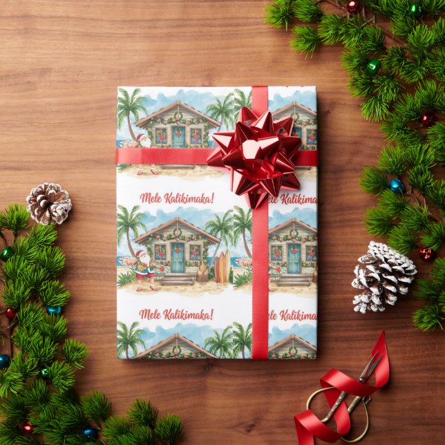 Santa Surf Shack Hawaii – “Mele Kalikimaka!”  Presentpapper (Julgåva)