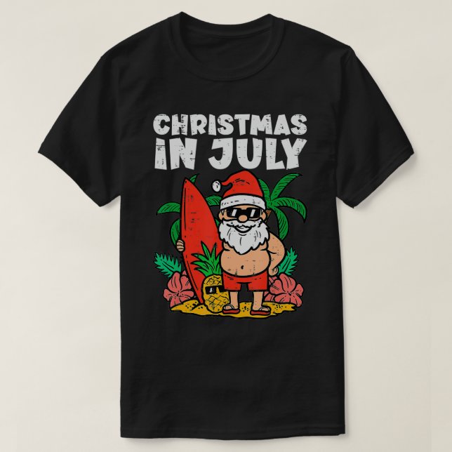 Santa Surfer Beach Christmas In July Funny Summer  T Shirt (Design framsida)