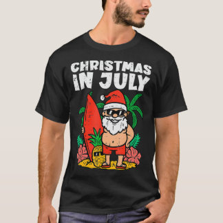 Santa Surfer Beach Christmas In July Funny Summer T Shirt