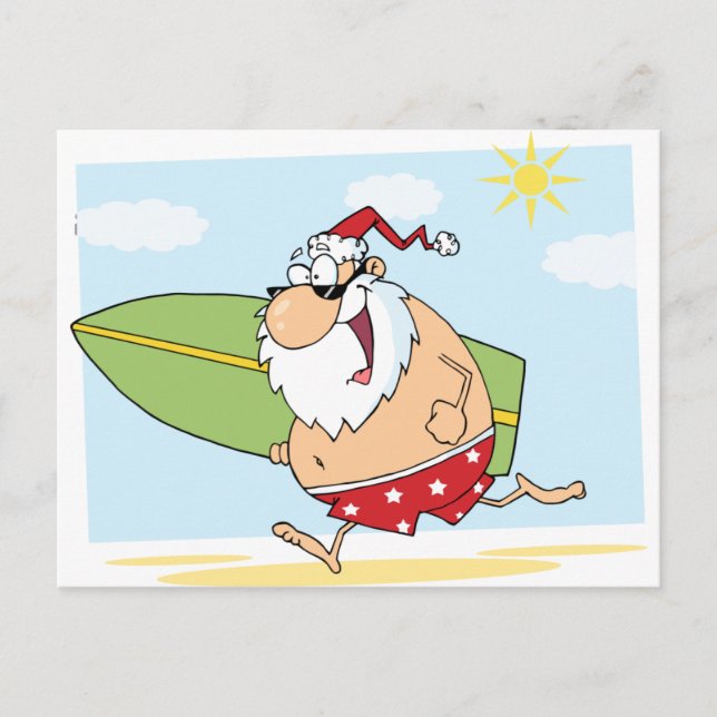 Santa-Surfer-on-the-Beach Helg Vykort (Framsida)