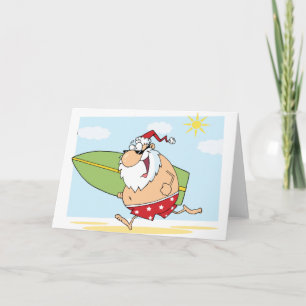 Santa-Surfer-on-the-Beach Helgkort