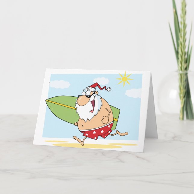 Santa-Surfer-on-the-Beach Helgkort (Framsida)