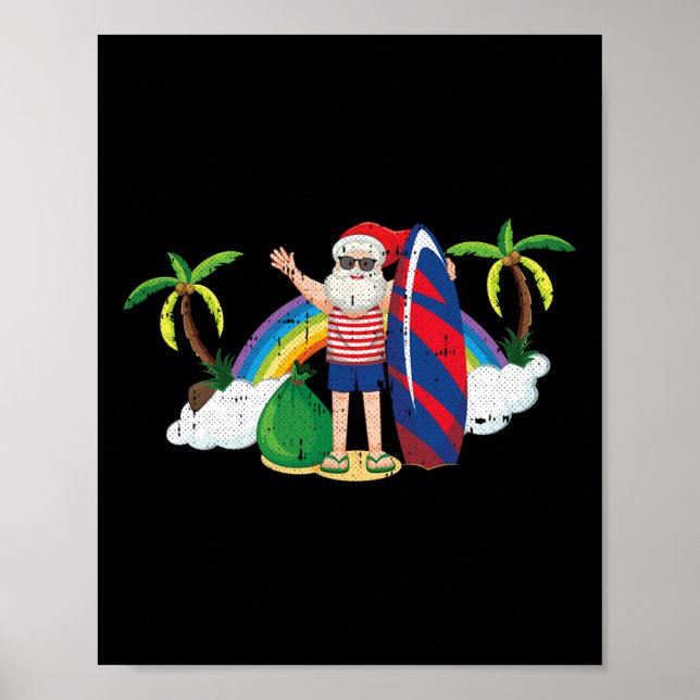 Santa Surfing Christmas In July Summer Tropical Be Poster (Framsidan)